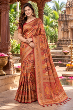 Pure Banarasi Weaving Design Saree With Unstitched Blouse(Red)