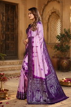 Satin Silk Bandhani Printed Saree With Unstitched Blouse(Purple)
