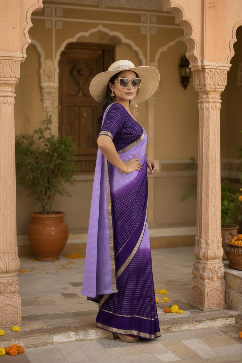 Viscose Georgette Saree With Unstitched Blouse(Purple)