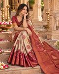 Banarasi Zari Weaving Saree With Unstitched Blouse(Beige)