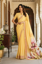 Georgette Digital Print Saree With Unstitched Blouse(Yellow)