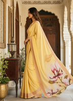 Georgette Digital Print Saree With Unstitched Blouse(Yellow)