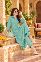Cotton Kurti Pant Two Piece Set With Pocket(Rama)