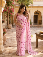 Georgette Printed Saree With Unstitched Blouse(Pink)
