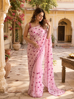 Load image into Gallery viewer, Georgette Printed Saree With Unstitched Blouse(Pink)
