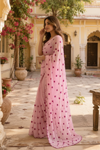 Georgette Printed Saree With Unstitched Blouse(Pink)