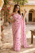 Georgette Printed Saree With Unstitched Blouse(Pink)