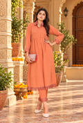 Cotton Kurti Pant Two Piece Set With Pocket(Orange)