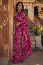 Load image into Gallery viewer, Pure Mulmul Cotton Printed Saree With Unstitched Blouse(Rani)
