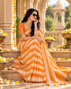 Chiffon Silk Designer Saree With Unstitched Blouse(Yellow)