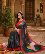 Load image into Gallery viewer, Soft Crepe Silk Digital Print Saree With Unstitched Blouse(Black)

