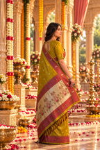 Premium Tissue Silk Saree With Unstitched Blouse(Mehendi)