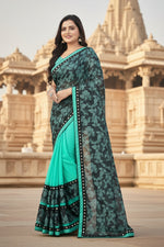Load image into Gallery viewer, Women's Lycra Blend Saree with Blouse (Rama, 5-6 Mtrs) Kashvii
