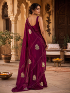 Space Silk Sequins Work Saree With Unstitched Blouse(Wine)