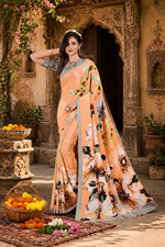 Load image into Gallery viewer, Soft Crepe Silk Digital Print Saree With Unstitched Blouse(Peach)
