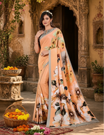 Load image into Gallery viewer, Soft Crepe Silk Digital Print Saree With Unstitched Blouse(Peach)
