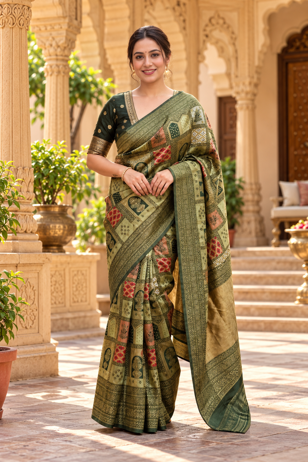 Banarasi Soft Silk Saree With Unstitched Blouse(Green)