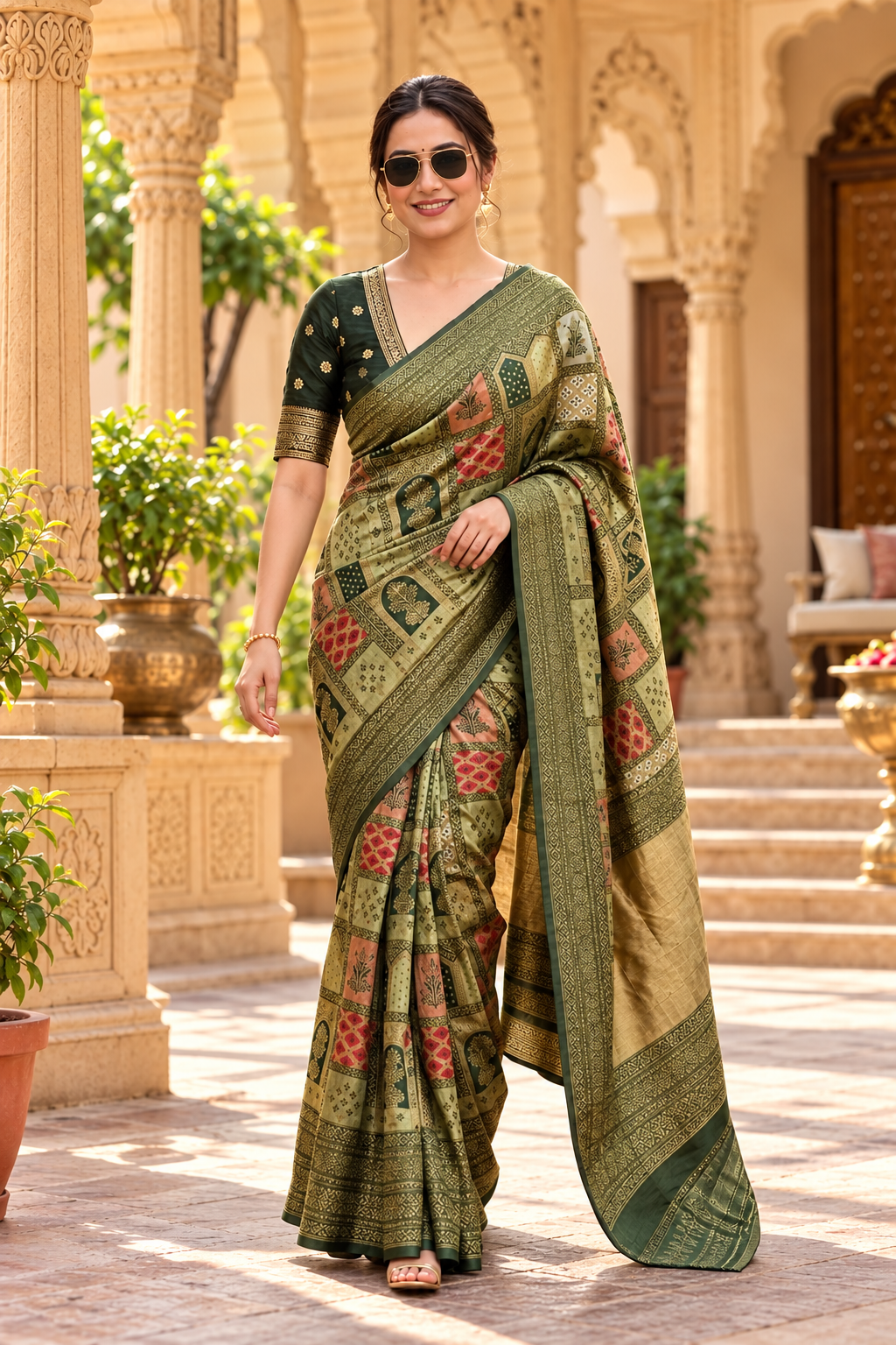 Banarasi Soft Silk Saree With Unstitched Blouse(Green)