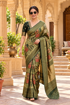 Banarasi Soft Silk Saree With Unstitched Blouse(Green)