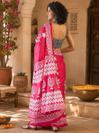 Mulmul Cotton Printed Pocket Saree With Unstitched Blouse(Red)