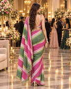 Premium Georgette Bandhani  Embroidery Zari Sequence Work Saree (Rani)