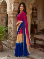 Georgette Printed Saree With Unstitched Blouse(Multicolor)