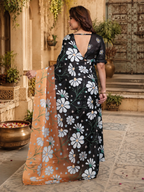 Satin Silk Printed Saree With Unstitched Blouse(Peach)