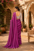 Crepe Silk Printed Sarees With Unstitched Blouse(Purple)