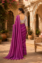 Crepe Silk Printed Sarees With Unstitched Blouse(Purple)