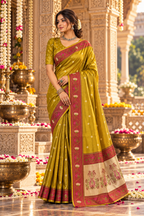 Premium Tissue Silk Saree With Unstitched Blouse(Mehendi)