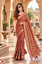 Pure Silk Patola Art Saree With Unstitched Blouse(Red)