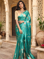 Load image into Gallery viewer, Premium Satin Silk Printed Saree With Unstitched Blouse(Blue)
