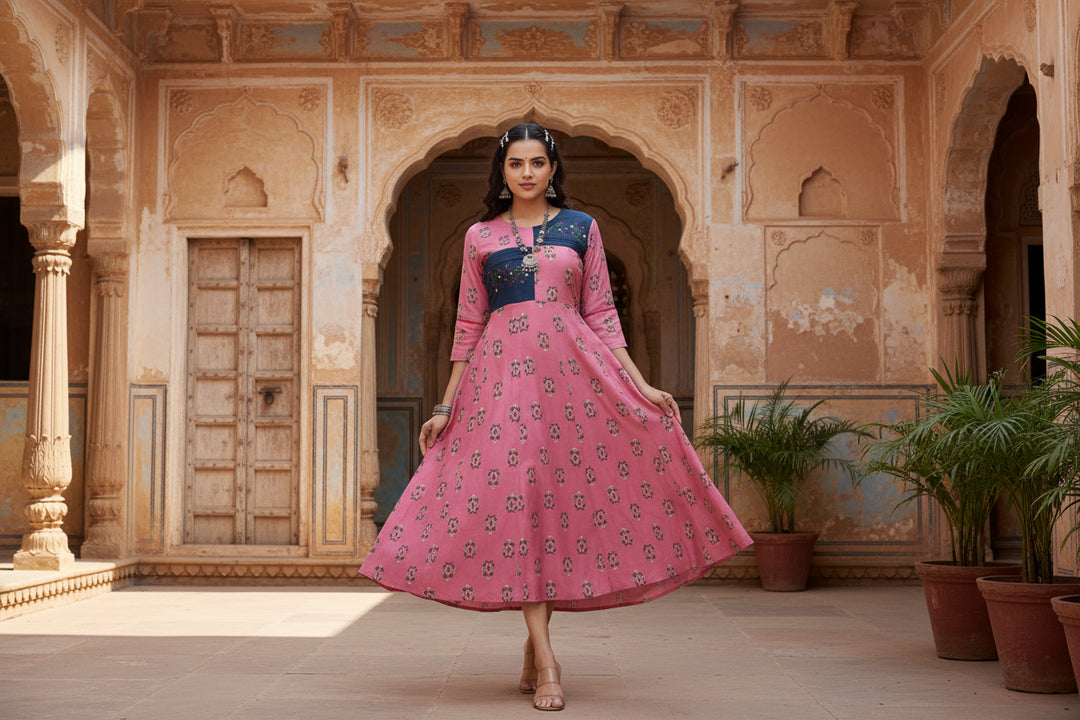 Rayon  Print With Embroidery Work A-Line Wine Kurti Kashvii
