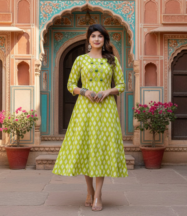 Rayon Print With Embroidery Work A-Line Parrot Kurti Kashvii