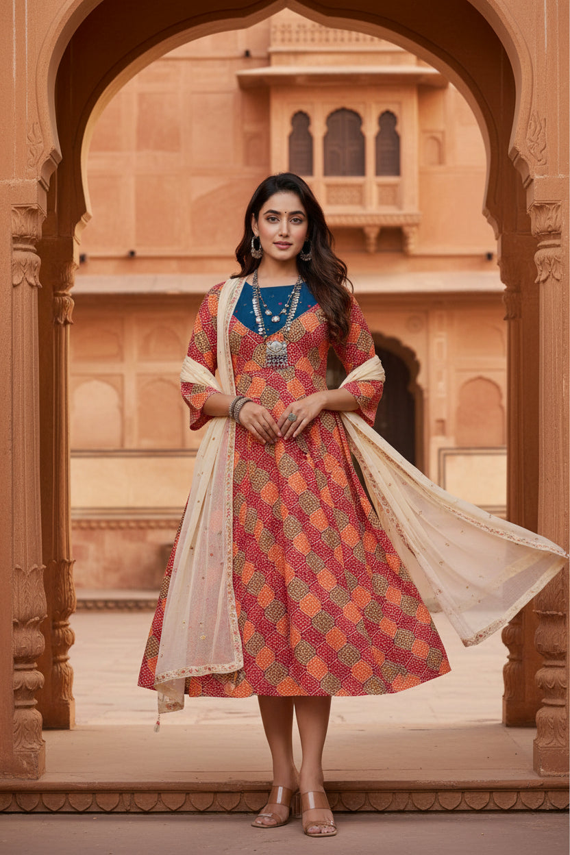 Rayon Print With Embroidery Work A-Line Multicolor Kurti Kashvii