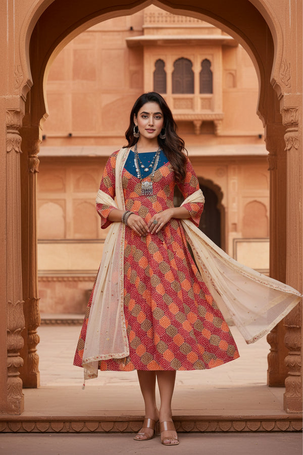 Rayon Print With Embroidery Work A-Line Multicolor Kurti Kashvii