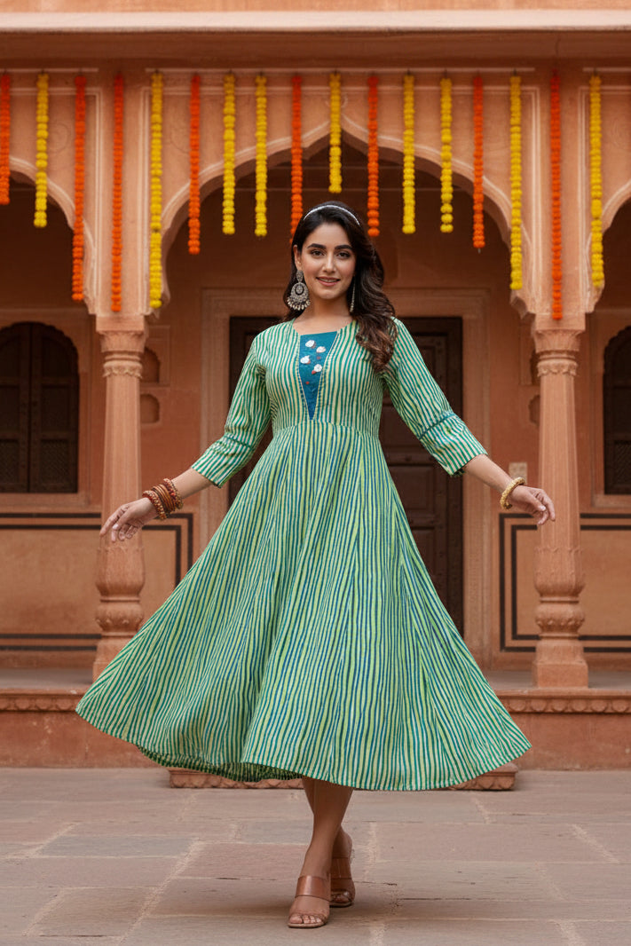 Rayon Print With Embroidery Work A-Line Rama Kurti Kashvii