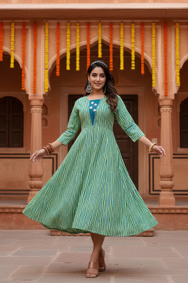 Rayon Print With Embroidery Work A-Line Rama Kurti Kashvii