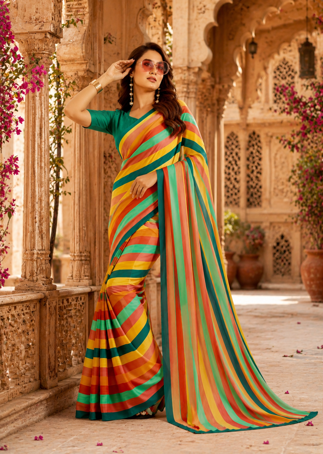 Crepe Silk Digital Print Saree With Unstitched Blouse(Multicolor)