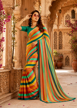Load image into Gallery viewer, Crepe Silk Digital Print Saree With Unstitched Blouse(Multicolor)
