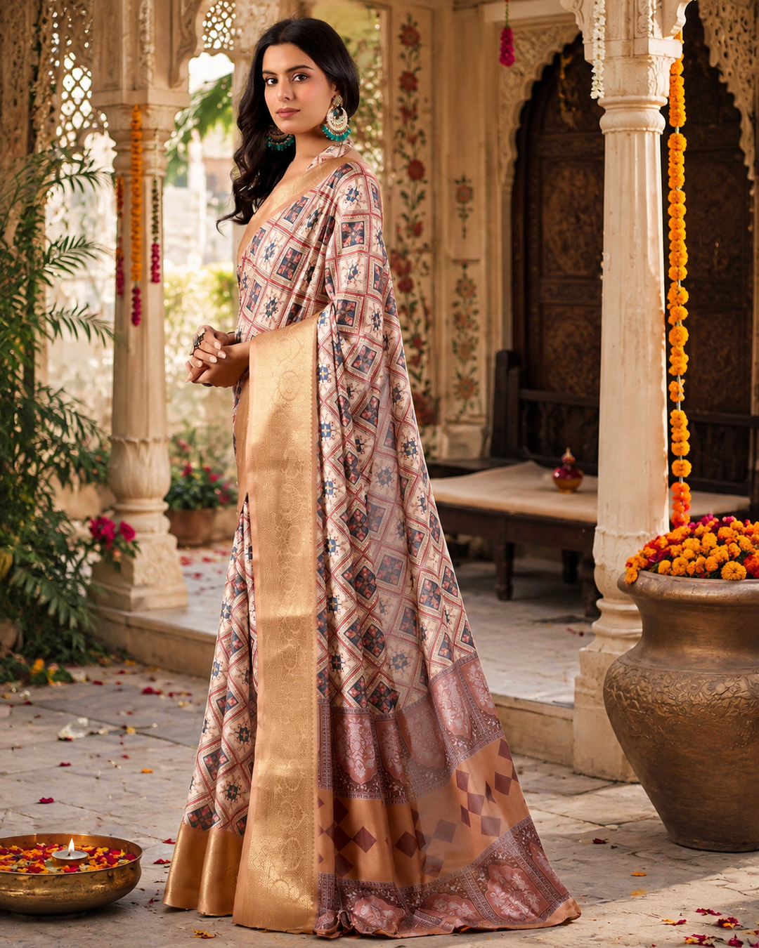 Soft Litchi Silk Party Wear Saree With Unstitched Blouse(Mustard)