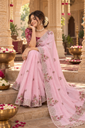 Dola Silk Embroidery Work Saree With Unstitched Blouse(Pink)