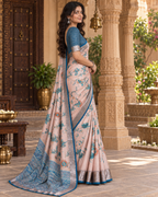Tussar Silk Printed Saree With Unstitched Blouse(Beige)
