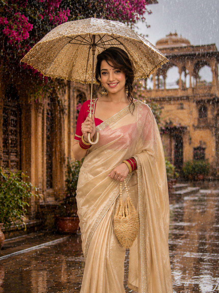 Premium Soft Jimmy Choo Sequins Handwork Saree With Unstitched Blouse