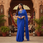 Load image into Gallery viewer, Women's Georgette Plain Saree With Blouse (Royal Blue, 5-6 Mtrs) Kashvii
