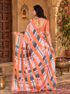 Satin Silk Printed Saree with Unstitched Blouse(Orange)