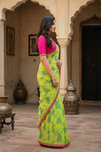 Georgette Embroidery Work Saree With Unstitched Blouse(Green)