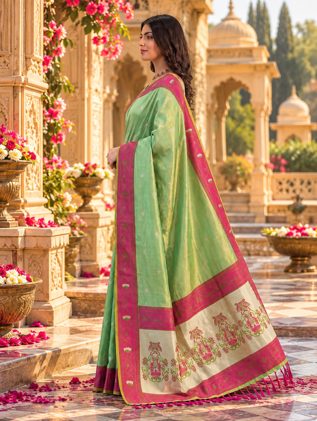 Premium Tissue Silk Saree With Unstitched Blouse(Green)