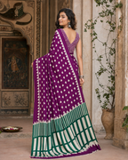 Satin Silk Ajrakh Print Saree With Unstitched Blouse(Magenta)