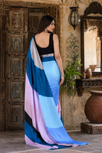 Premium Satin Silk Saree with Unstitched Blouse(Blue)